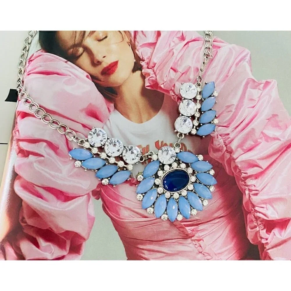 Ann Taylor Loft Blue Rhinestone Statement Necklace